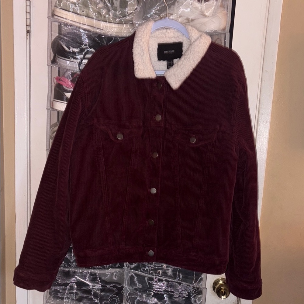 Red and White Teddy Jacket Cozy Sherpa Lining